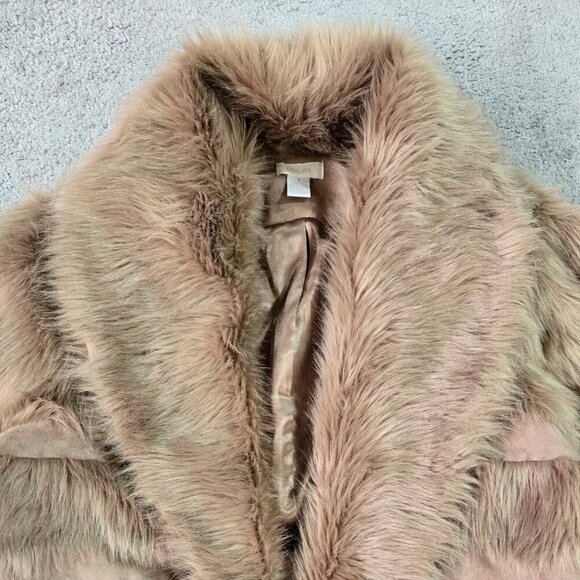 Chico's Tan Faux Fur Faux Suede Shawl Collar Coat Old Money Cozy - Picture 4 of 8